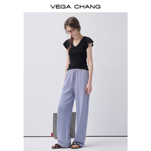 <span class=keywords><strong>เสื้อ</strong></span>ยืดแขนสั้นสีเทาอ่อน VEGA CHANG สำหรับผู้หญิง คอวี แต่งลูกไม้ แขนระบาย ผูกโบว์ ทรงเข้ารูป สไตล์ลำลอง ผ้าถัก - Product Image 2