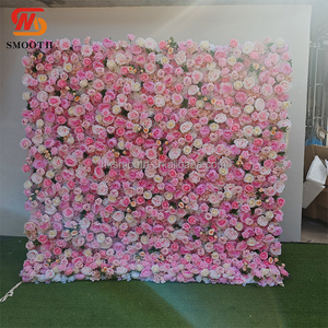Mur de fleurs en tissu 5D 3D rose lisse, déroulable, pour décoration de mariage, panneau de fleurs artificielles, toile de fond murale florale - Product Image 3