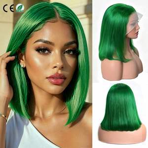 Perruque Bob Courte Verte Transparente en Cheveux Humains Vietnamiens Remy 100% Naturels, Sans Colle, Couleurs Personnalisables, Luxueuse, Vente en Gros - Product Image 1