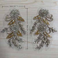 Applique en tulle faite à la main, broderie de strass, dentelle florale, patch pour robe de mariée