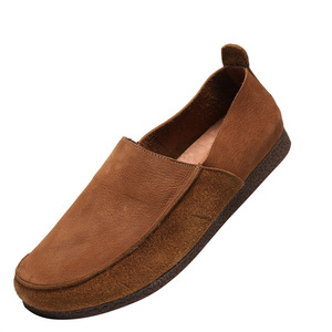 Mocassins en daim pour hommes, bout rond, à enfiler, doublure en cuir véritable, semelle extérieure en caoutchouc, légers, style marche - Product Image 4