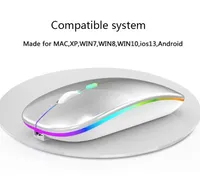 Souris muette à batterie rechargeable ultra-mince avec LOGO personnalisé Souris sans fil pour jeu d'ordinateur à lumière colorée optique LED 2.4Ghz