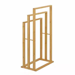 Benutzer definierte Holz halter Rack Bambus Free Floor Standing 3 Bar-Handtuch halter Rack