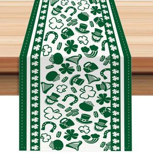 <b>Green</b> Four-Leaf Clover Printed Shamrock St. Patrick's Day Woven Table <b>Runner</b> Seasonal Kitchen Dining Table Accessory Home Use - Product Image 3