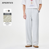Pantalon de sport décontracté pour homme de haute qualité, été, polyvalent, coupe droite ample, taille élastique avec cordon de serrage, broderie de patch