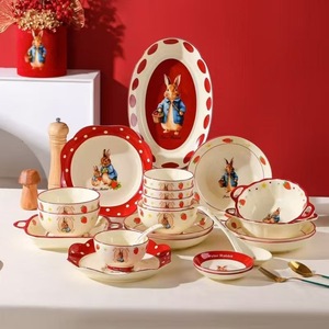Ensemble de bol en céramique mignon fraise lapin grande assiette de poisson Double oreille bol de nouilles instantanées Internet célébrité vaisselle domestique - Product Image 4