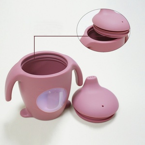 Wholesale Cartoon Pattern Food Grade Silicone Duckbill Training Cup Silicone Handle Anti-Drop Anti-Leak Baby Drinking Cup - Product Image 5