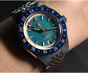 Reloj de Hombre San Martin SN0116G Vintage con Bisel de Aluminio Desgastado, Movimiento Automático Mecánico NH34 <span class=keywords><strong>GMT</strong></span>, Retro, Cristal de Zafiro, Resistente al Agua 100m - Product Image 3