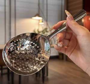 Public Stainless Steel Thickened Large Serving <b>Strainer</b> Spoon with Hooks Durable & Heat Resistant Kitchen Rice Scoop - Product Image 1