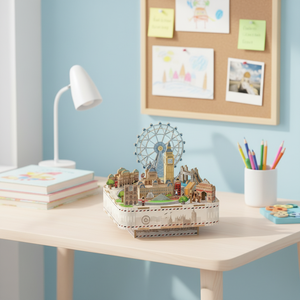 Caja de Música Educativa de Madera DIY con Diseño de Londres, Rompecabezas 3D de Rueda de la Fortuna, Big Ben, Puente de la Torre, Escena Giratoria, Corte Láser, Regalo Coleccionable - Product Image 5