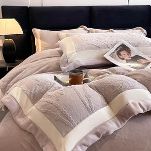 TOP vente doux moelleux 4 pièces ensemble de literie Jacquard velours peluche <span class=keywords><strong>housse</strong></span> de couette ensemble avec drap et 2 taies d'oreiller - Product Image 1