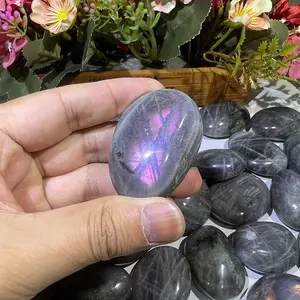 Kindfull Wholesale Natural Purple Flash Labradorite Palm Stone Healing Crystal Quartz Palm For Gift