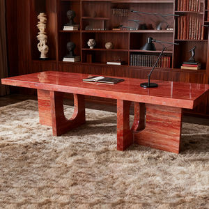 厂家批发天然大理石石灰石家具餐厅红色石灰石茶几 - Product Image 3