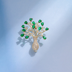 XILIANGFEIZI Palácio Romano Colorido Árvore Vida Vaso Broche das Mulheres Alto Grau de Cobre Zircão Peito Flor - Product Image 4
