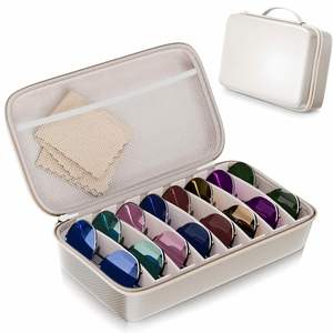 Travel <b>Sunglasses</b> Organizer <b>Case</b> <b>with</b> 8-Slot Adjustable Compartments - Product Image 1