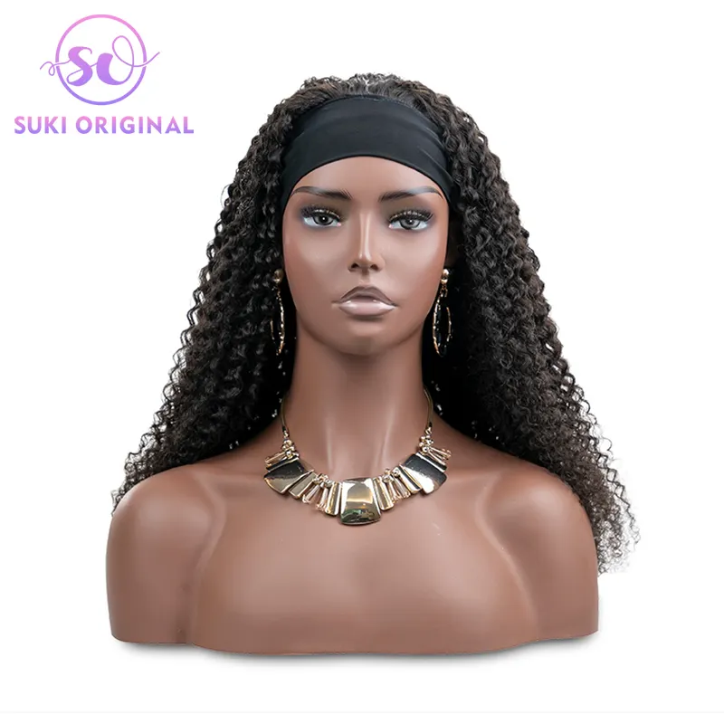 Curly Headband Half Human Hair Wig Afro Kinky Curly Virgin Brazilian Cuticle Aligned Hair Headband Wig For Black Women