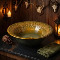 Lavabo en céramique haut de gamme, moderne, écologique, à motif bois en relief, forme fleur, style luxe léger