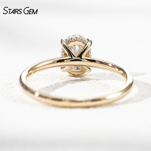Anillo de compromiso solitario de oro de 14 quilates con diamante ovalado de laboratorio de 1, 2 o 3 quilates y cuatro puntas para mujer - Product Image 3