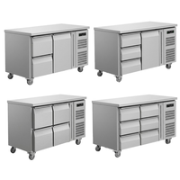Table de préparation de cuisine professionnelle en acier inoxydable avec 2 à 6 tiroirs, réfrigérateur sous comptoir ventilé à montage latéral, numérique