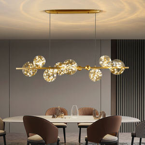 Lampadario Lungo a Sospensione Nordico a LED con Sfera in Vetro Trasparente per Sala da Pranzo, Bar, Ristorante, Caffetteria, Ufficio - Product Image 1