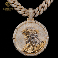 Colgante de Plata 925 Premium con Moissanita y Diseño de Rostro de Jesús, Medallón Redondo Grande para Estilo Urbano y Fiestas Hip Hop