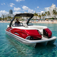 Bateau ponton de pêche sportive haut de gamme 12 places au style unique, console de luxe, salon avant, échelle de bain, écran LCD, pour la navigation en lac