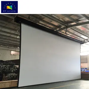 XY-Pantalla de proyector motorizada de gran tamaño, 300-500 pulgadas, tensora eléctrica, tela de proyección plateada para Cine grande
