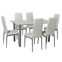 Ensemble de table et chaises de salle à manger en verre trempé écologique, structure en acier inoxydable, design moderne, mobilier pour la maison et l'hôtel, blanc