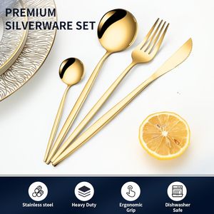 Portuguese gold plated matte cutlery bulk spoon <b>fork</b> and knife stainless steel gold Portuguese wedding cutlery set - Product Image 3