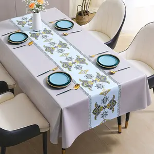 Vải Thun Polyester Tùy Chỉnh, Khăn Trải Bàn Hình Mặt Trăng Hoa Đính Cườm Đính Kim Sa Màu Trắng Chống Thấm Nước Dùng Bữa