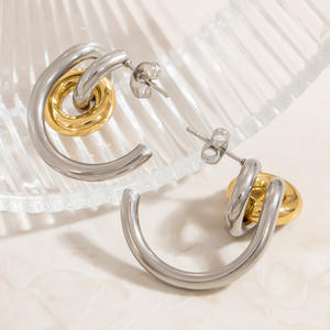 Stainless Steel <b>Stud</b> Earrings Geometric Irregular Design 18k Gold Plated <b>Titanium</b> Steel For Women Fashion Jewelry - Product Image 3