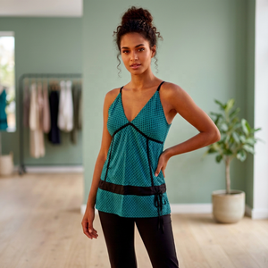 Women's Teal Geometric Print Spaghetti Strap Tank <b>Top</b> V-Neck Sleeveless Casual <b>Long</b> Spring Summer Breathable Cotton Vintage - Product Image 4