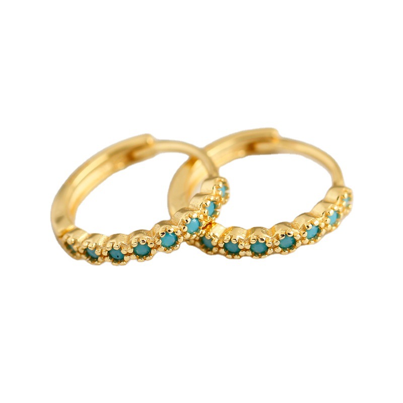 Anting-Anting Hoop Pirus Berlapis Emas 18K S925 Perak Murni Batu Permata Huggie Hoop untuk Wanita