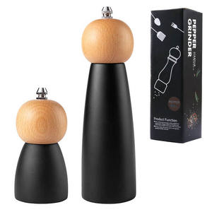 Regalo de cocina, molinillo de <span class=keywords><strong>pimienta</strong></span> de madera para el hogar, molino, pulverizador de especias, grosor ajustable, forma de <span class=keywords><strong>bola</strong></span> <span class=keywords><strong>negra</strong></span>, molinillo de sal y <span class=keywords><strong>pimienta</strong></span> de roble - Product Image 1