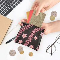 Petits porte-monnaie et pochettes à motif de fleurs roses d'Hawaï, mini porte-monnaie en cuir pour femmes avec fermeture magnétique