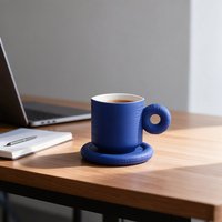 Ensemble de tasses en céramique bleu Klein mat de luxe en gros, tasse à café fantaisie avec anse en forme d'anneau et soucoupe pour la décoration intérieure et les cadeaux