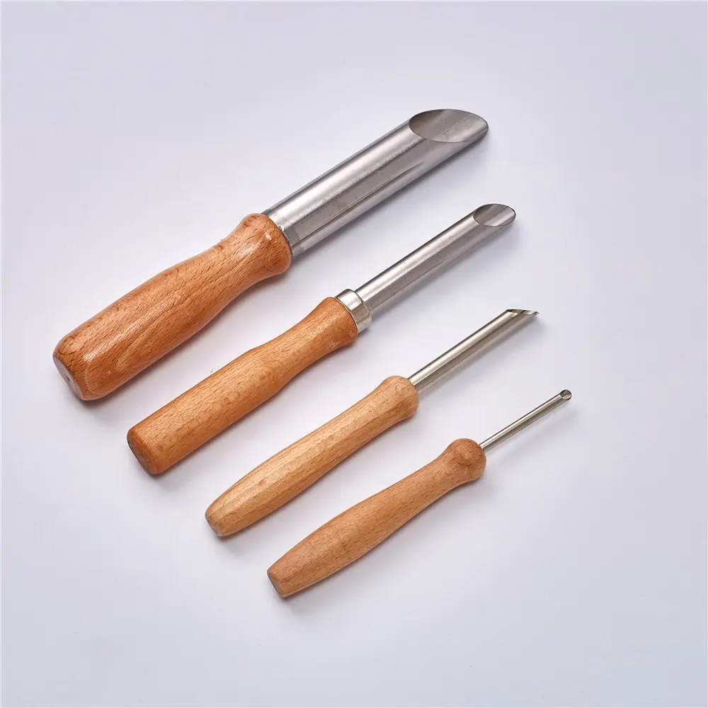 4 PCS Stainless Steel and Wood Circular Clay Hole Cutters for Pottery and Sculpture Clay Cutting, Modeling and Trimming Tools