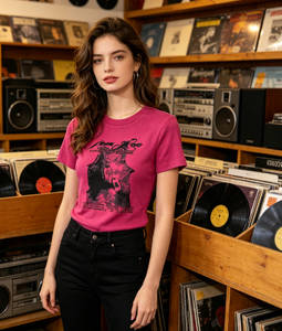 T-Shirt Vintage Y2K <span class=keywords><strong>Fucsia</strong></span> con Stampa Effetto Vissuto, Manica Corta, Vestibilità Regolare, Logo con Lettere, Abbigliamento Casual Estivo da <span class=keywords><strong>Donna</strong></span> - Product Image 3