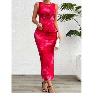 Nuovo Arrivo 2025: Abito Lungo da Donna Senza Maniche con Arricciature e Tie-Dye, Aderente con Spacco Laterale per Feste, Cocktail, Serate Formali - Product Image 3