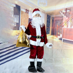 7pcs Deluxe Burgundy Velvet Santa Outfits Children Christmas Costume Santa Claus Suits for Kids - Product Image 1