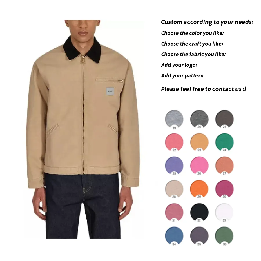 Anyu Garment Graphic Customization OEM/ODM New Fashion Heavy Streetwear Zip Up Cotton Work Canvas Jacket For Men