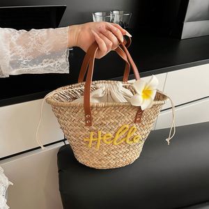 Custom Casual Handwoven Straw Tote & Basket <b>Bag</b> with Woven Name Solid Colors for Travel Beach Wedding Bridal <b>Shower</b> Easter - Product Image 2