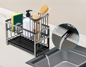 Organisateur d'<span class=keywords><strong>évier</strong></span> de cuisine multi-niveaux avec porte-éponge <span class=keywords><strong>et</strong></span> <span class=keywords><strong>bac</strong></span> d'égouttage pour comptoir - Product Image 1