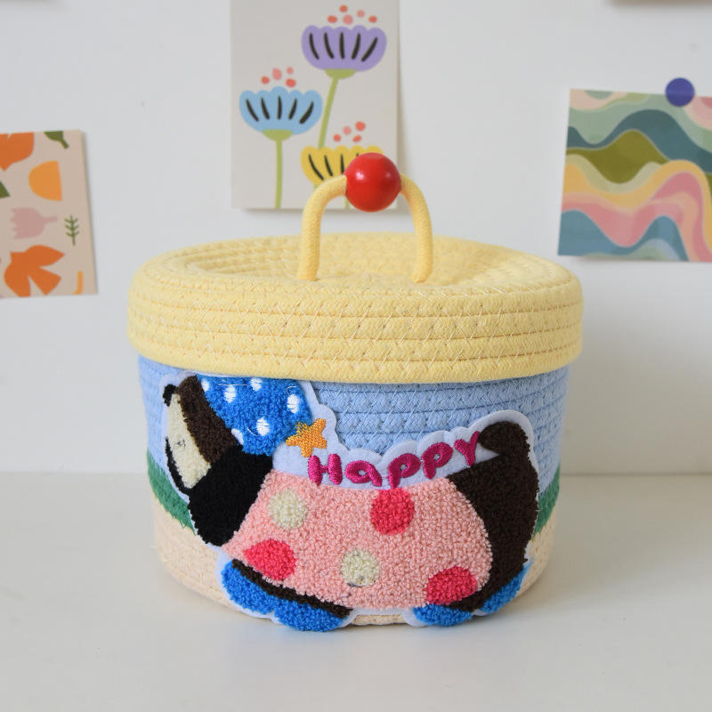 Perles en bois couvercle jaune clair-Happy puppy boîte de rangement 22*15cm