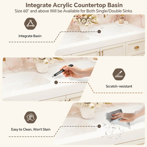 ตู้ห้องน้ำอ่างล้างหน้าคู่ขนาด 60-92 นิ้ว ปรับแต่งได้ ตู้แขวนผนังพร้อมกระจก LED อัจฉริยะ สไตล์ฝรั่งเศสหรูหรา - Product Image 4