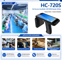 Lecteur-graveur RFID UHF portable à écran complet HC-720S, PDA robuste Android 12 avec poignée pistolet détachable, scanner de codes-barres 1D/2D