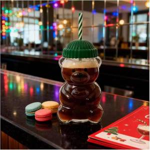 Nouveau stock Tasse en verre en forme d'ours mignon avec couvercle et paille Anti-fuite Grande capacité Utilisation à froid et à chaud Tasse à café - Product Image 3