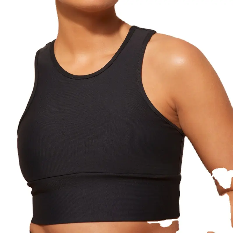 Atasan Yoga Wanita 2023 Pakaian Atasan Crop Top Olahraga Leher-o Kaus Tanpa Lengan Dasar Seksi Tank Top Hitam Bergaris