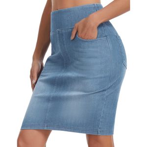 Jupe en jean stretch taille haute pour femme FOXA, longueur genou, coupe slim, avec poches - Product Image 4