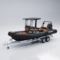Bateau semi-rigide gonflable Hedia 7,6 m (25 pieds) en aluminium robuste à coque en V profond, avec moteur hors-bord de 300 CV, pour la pêche et les excursions.